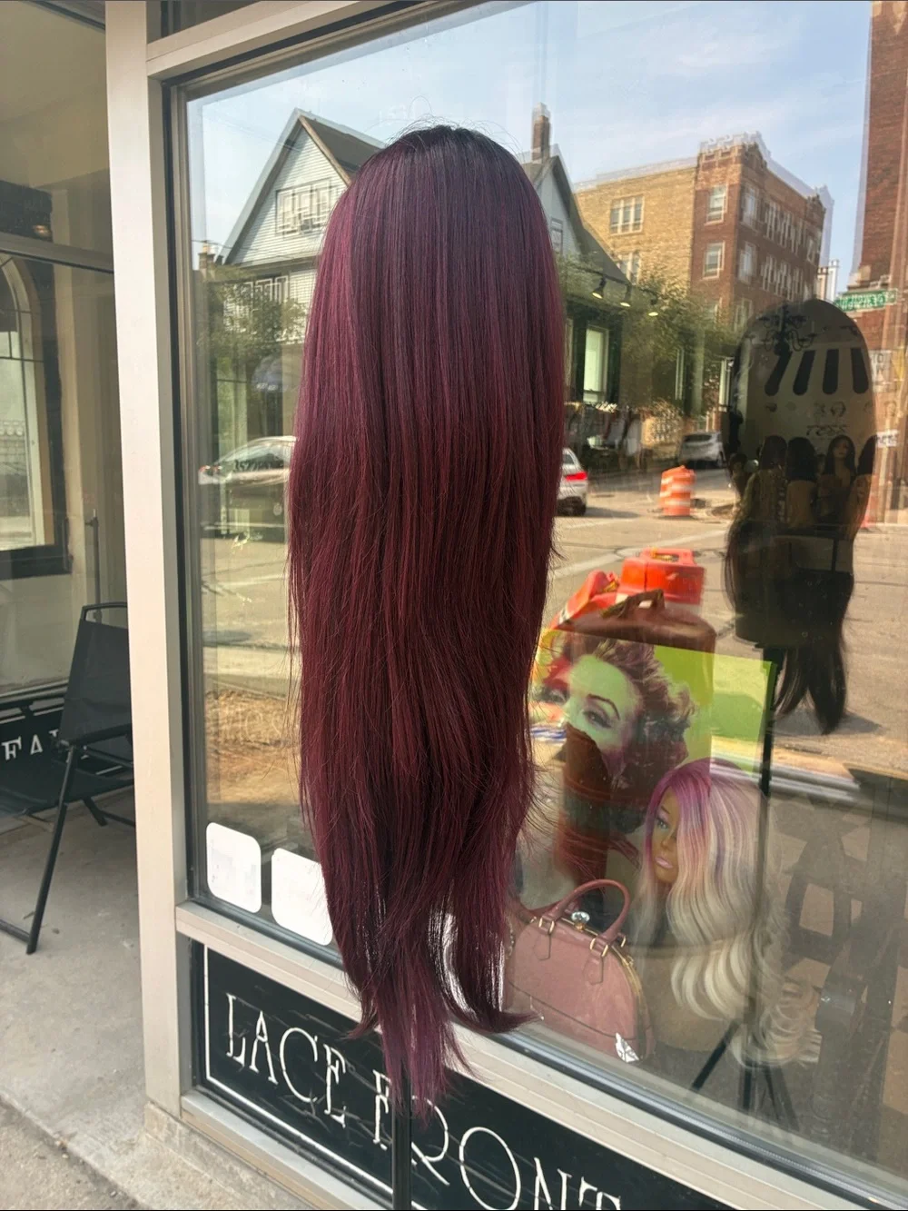 Long Straight Burgundy Wig - Sleek Center Part